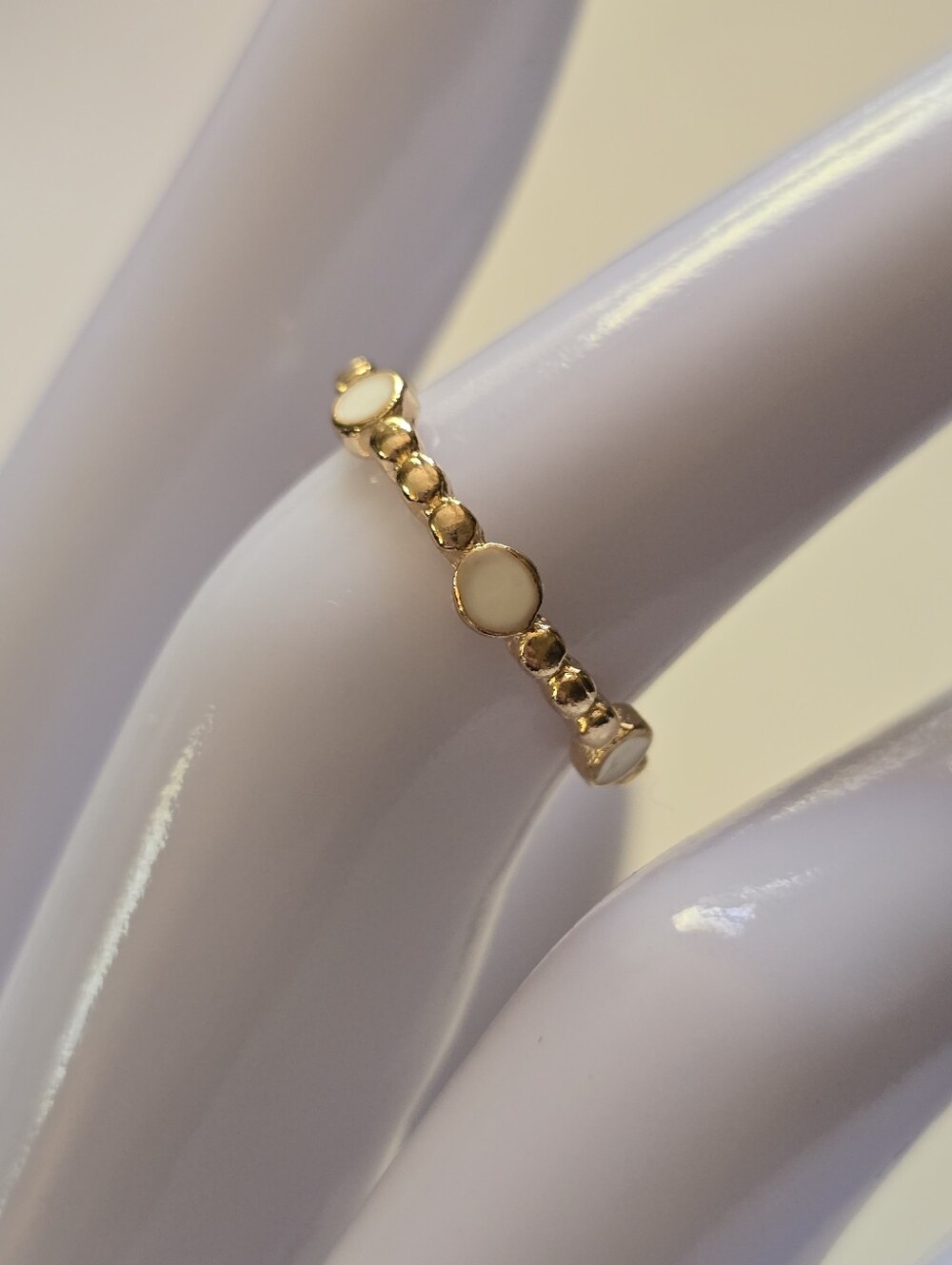 Gold Tone Cream Accent Stackable Ring Size 6